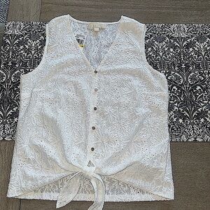 BRAND NEW With Tag Michael Kors White Textured Floral Sleeveless Tank Blouse